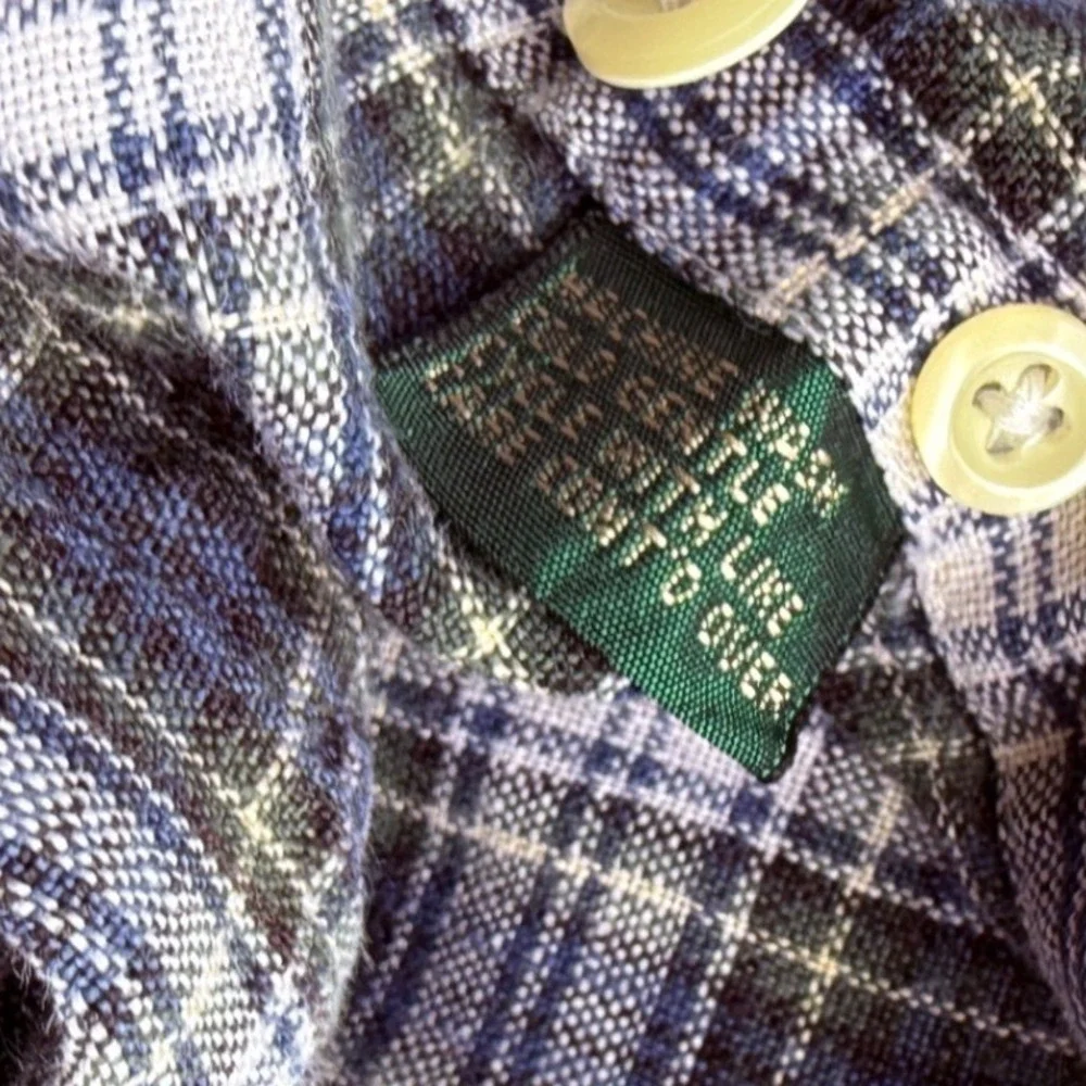 J Crew Mens Large 100% Linen Plaid Button Down Shirt Blue Green